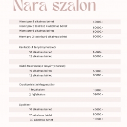 Nara szalon árlista 1.