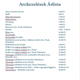 Arckezelések árlista