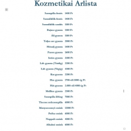 Kozmetikai kezelések árlista