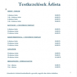 Testkezelések árlista